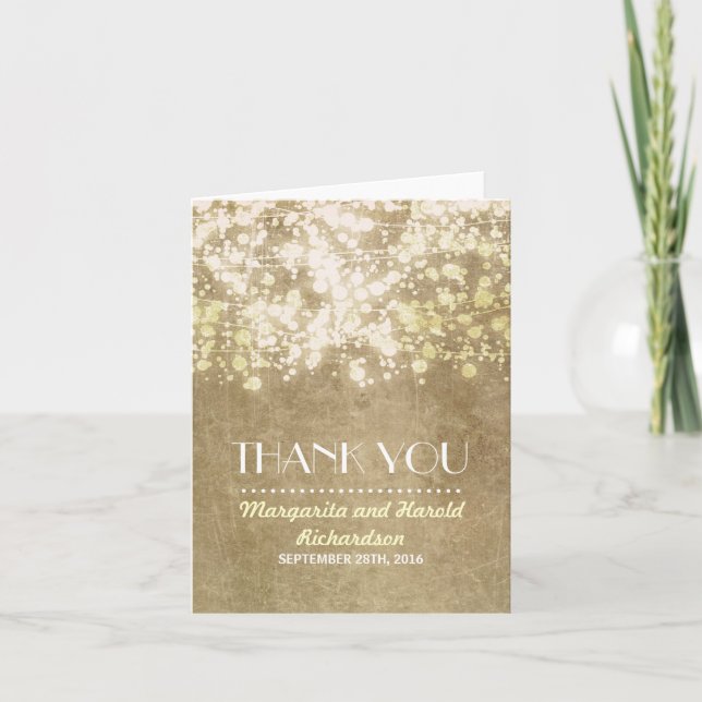 vintage strängljus bröllop tack kort (Framsida)