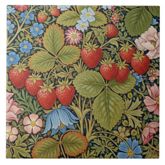 Vintage Strawberries and Flowers Kakelplatta