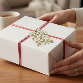 Vintage Strawberry Daisy Botanical Pattern Presentetikett