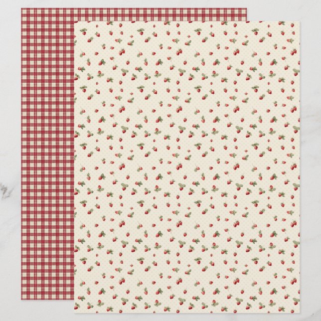 Vintage Strawberry Farm Scrapbook Paper (Fram/baksida)