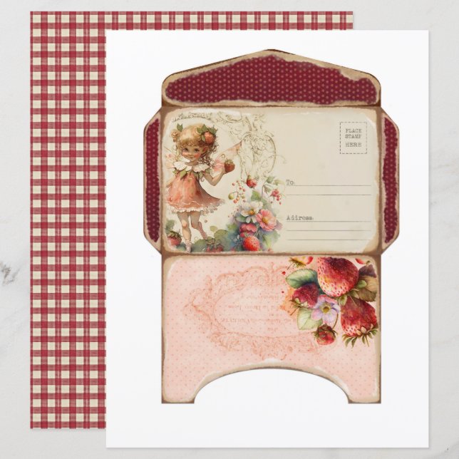 Vintage Strawberry Farm Scrapbook Paper (Fram/baksida)