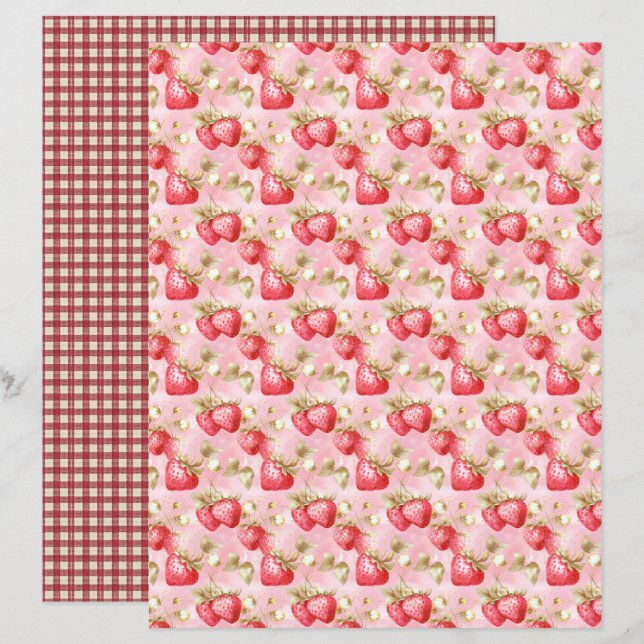 Vintage Strawberry Farm Scrapbook Paper (Fram/baksida)