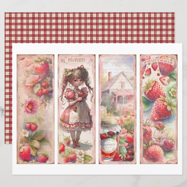 Vintage Strawberry Farm Scrapbook Paper (Fram/baksida)