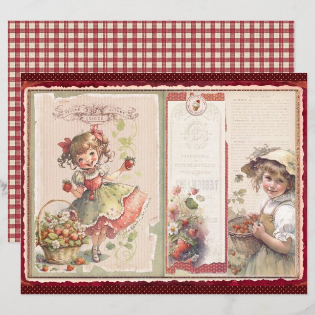 Vintage Strawberry Farm Scrapbook Paper (Fram/baksida)