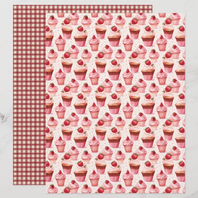 Vintage Strawberry Farm Scrapbook Paper (Fram/baksida)