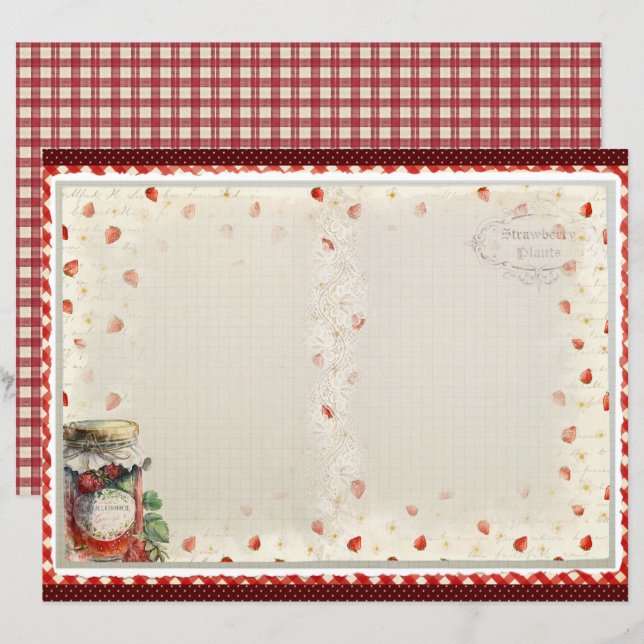 Vintage Strawberry Farm Scrapbook Paper (Fram/baksida)
