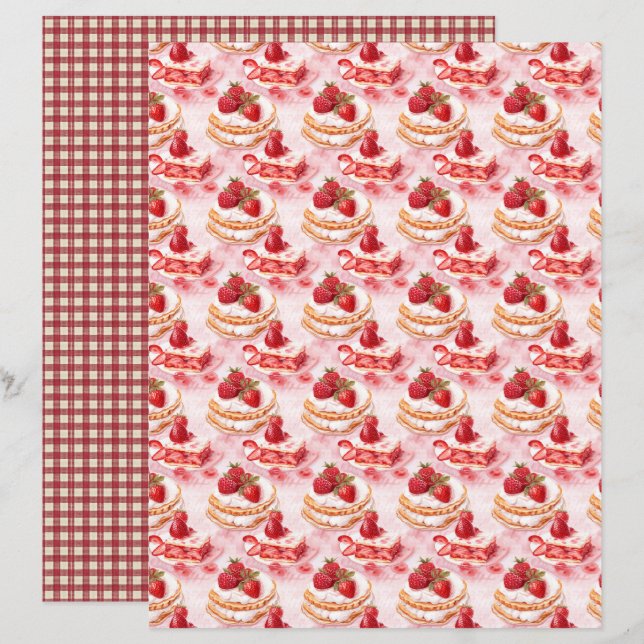Vintage Strawberry Farm Scrapbook Paper (Fram/baksida)