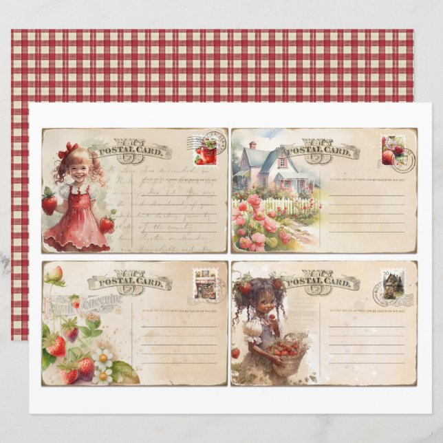 Vintage Strawberry Farm Scrapbook Paper (Fram/baksida)