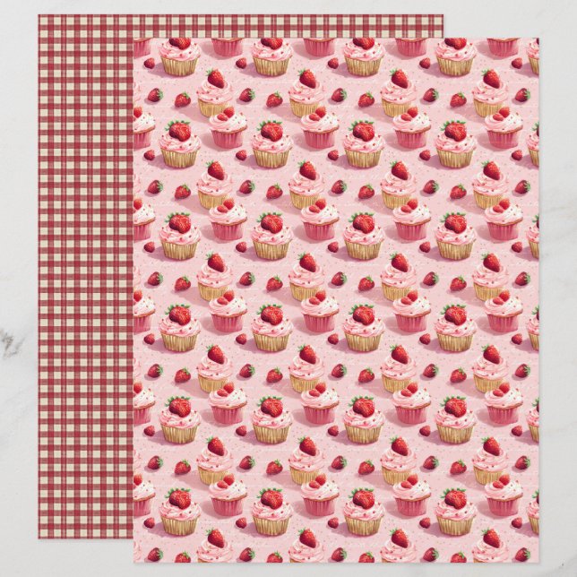 Vintage Strawberry Farm Scrapbook Paper (Fram/baksida)