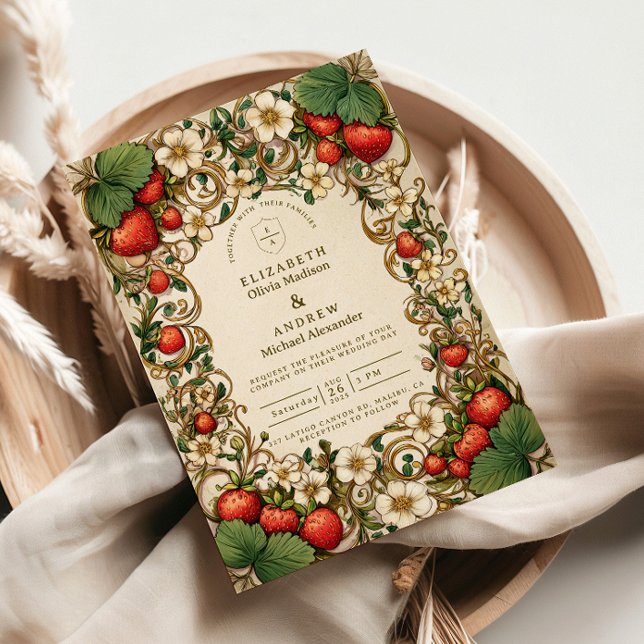 Vintage Strawberry Garden Wedding Inbjudningar (Skapare uppladdad)