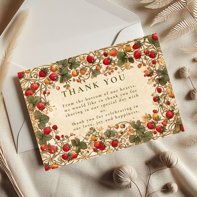 Vintage Strawberry Garden Wedding Tack Kort (Skapare uppladdad)