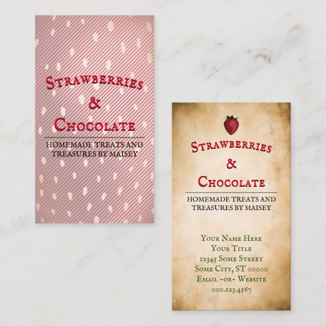 Vintage Strawberry Information Business Card Visitkort (Fram/baksida)