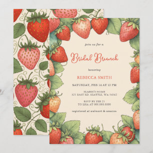 Vintage Strawberry Möhippa Brunch Party Inbjudningar