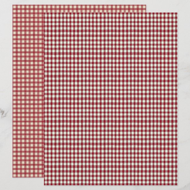 Vintage Strawberry Plaid Scrapbook Paper (Fram/baksida)