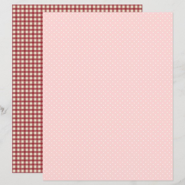 Vintage Strawberry Polka Dots Scrapbook Paper (Fram/baksida)