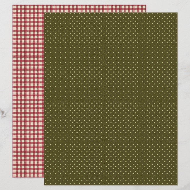 Vintage Strawberry Polka Dots Scrapbook Paper (Fram/baksida)