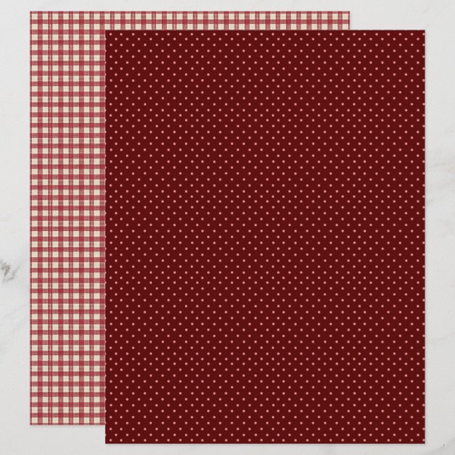 Vintage Strawberry Polka Dots Scrapbook Paper (Fram/baksida)