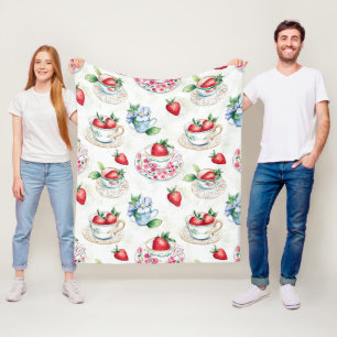 Vintage Strawberry Tekopp Blommönster Fleecefilt