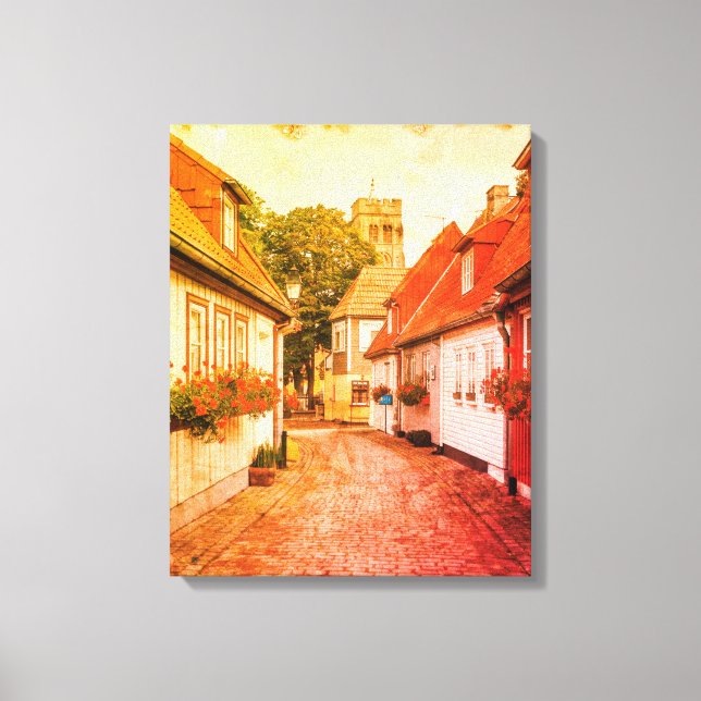 Vintage Stretch Canvas European Village Wall Art (Framsida)