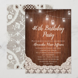 Vintage String Light Mason Burk 40:e födelsedagen  Inbjudningar