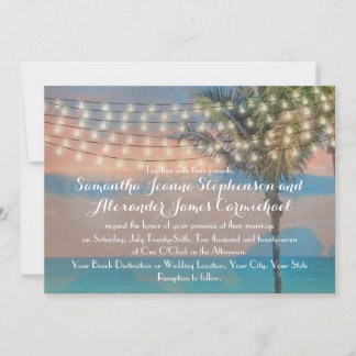 Vintage String Ljus Sunset Beach Wedding Inbjudningar