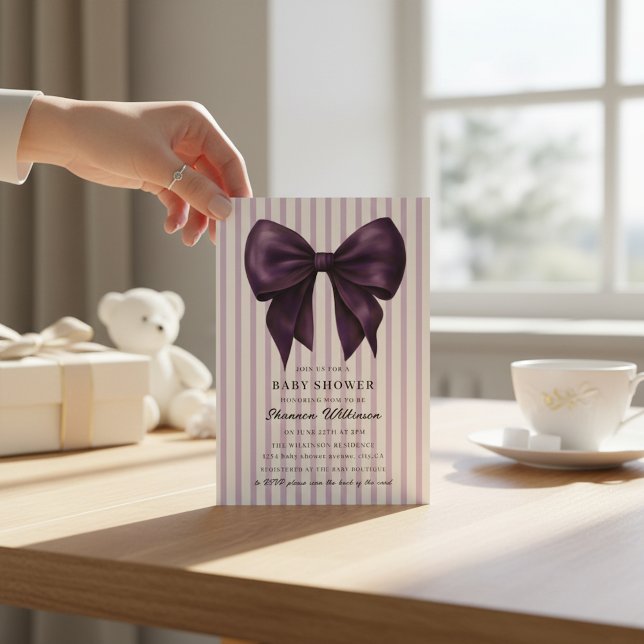 vintage stripe bow Baby Shower QR Invitation Inbjudningar (Skapare uppladdad)