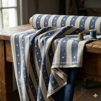 Vintage Stripe & Tiny Stars Blå & Vit ID1306 Tyg