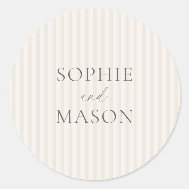 Vintage Stripe Wedding Sticker with Names Runt Klistermärke (Framsida)