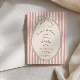 Vintage Striped Birthday Invitation, Whimsical Han Inbjudningar