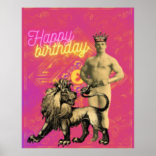 Vintage Strongman Funky Ändrad Art Birthday Poster