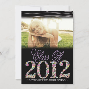 Vintage Student klass 2012 Black & Rosa Inbjudan