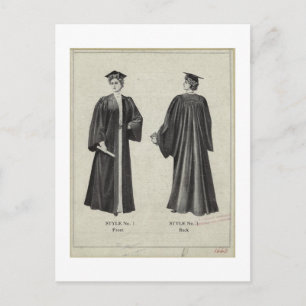 Vintage Studenten Woman Cap + Gown Black Vykort