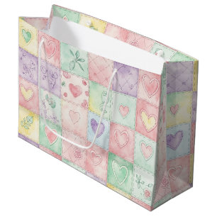 Vintage stugukvit floral lappteknik rutig pastell