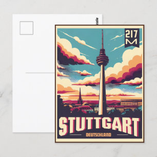 Vintage Stuttgart TV Torn Fernsehturm german gift Vykort