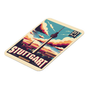 Vintage Stuttgart TV-torn Fernsehturm tyskt presen Magnet