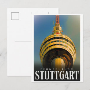 Vintage Stuttgart TV-torn Fernsehturm tyskt presen Vykort