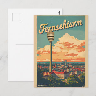 Vintage Stuttgart TV-torn Fernsehturm tyskt presen Vykort