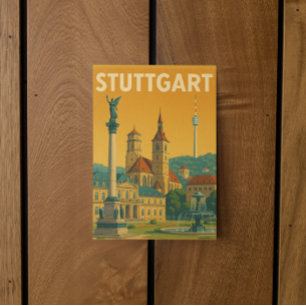 Vintage Stuttgart Tyskland Landmarks Vykort