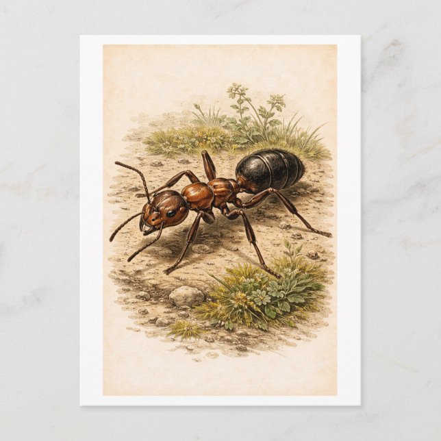 Vintage-Style Ant Illustration Vykort (Framsida)