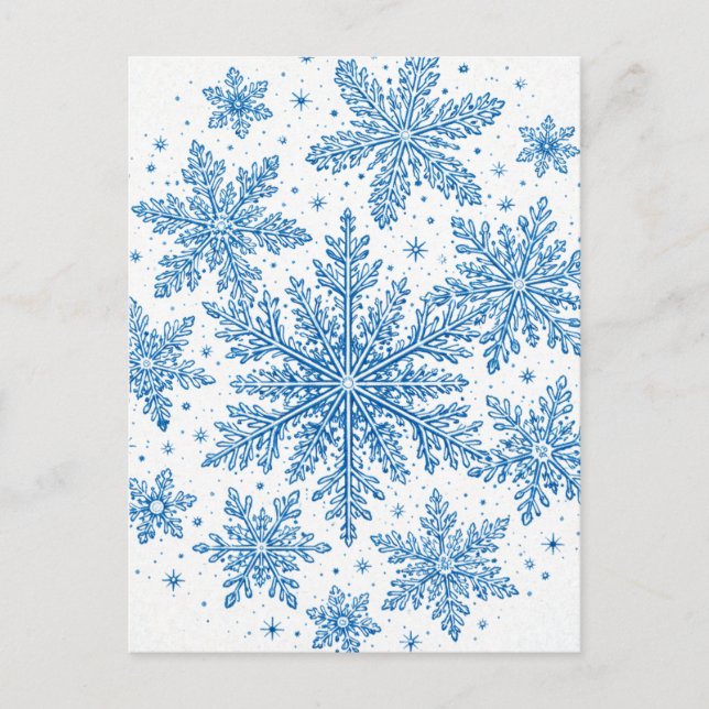 Vintage-Style Blå Snöflinga Vykort (Framsida)