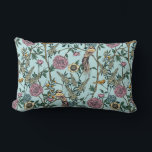 Vintage-style blue color botanical pattern  lumbarkudde<br><div class="desc">Vintage-style botanical wallpaper pattern in pink,  blue,  and yellow featuring flowering branches and long-tailed birds against a pale blue background.</div>