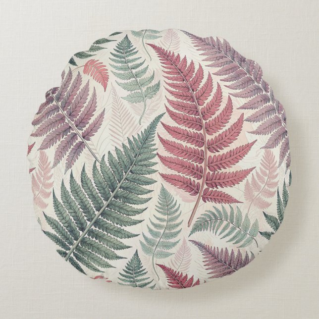 Vintage-style botanical fern leaves rund kudde (Framsidan)