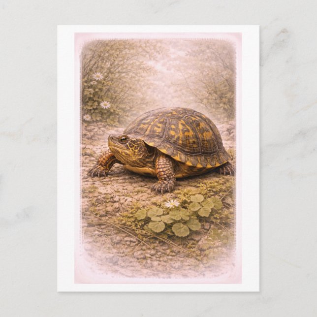 Vintage-Style Box Turtle Illustration Vykort (Framsida)