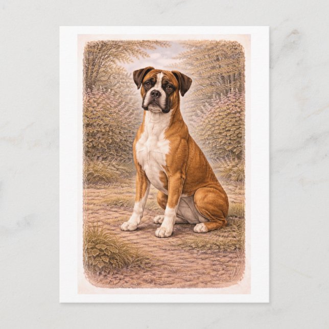 Vintage-Style Boxer Dog Vykort (Framsida)