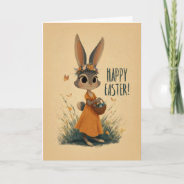 Vintage-Style Bunny in Orange Dress Easter Card Kort