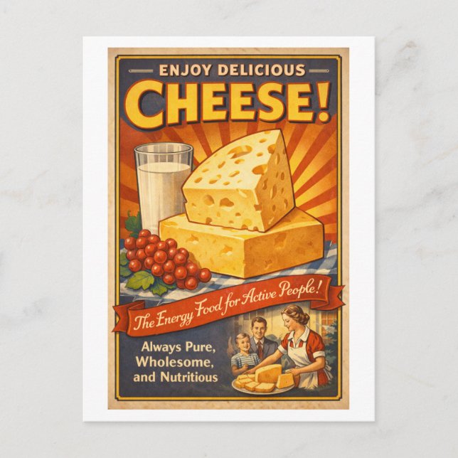 Vintage-Style Cheese Advertisement Vykort (Framsida)