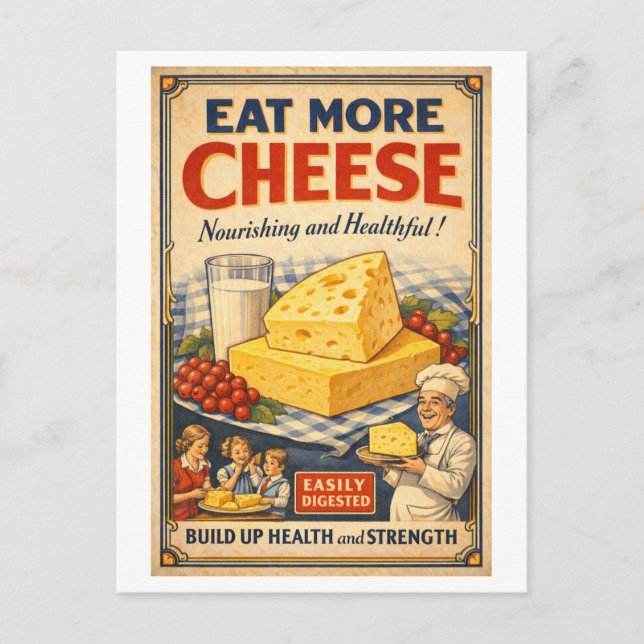 Vintage-Style Cheese Advertisement Vykort (Framsida)