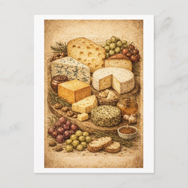 Vintage-Style Cheese Board Vykort (Framsida)
