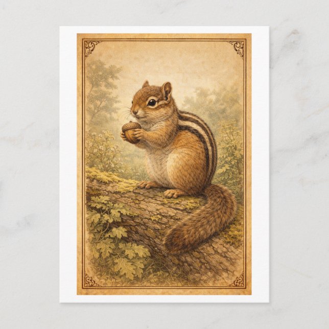 Vintage-Style Chipmunk Illustration Vykort (Framsida)