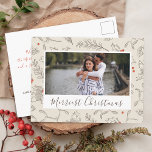 Vintage Style Christmas Photo Vykort<br><div class="desc">Vintage style Christmas postcard features your favorite photo with a script word "Merriest Christmas". On the back of the postcard,  the text can be customized or deleted for a handwritten message. Email me @ JMR_Designs@yahoo.com if you need assistance or have any special requests.</div>